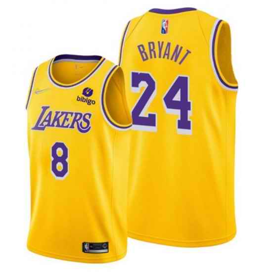 Men Los Angeles Lakers Front #8 Back 24 Kobe Bryant Bibigo Yellow Stitched Basketball Jersey