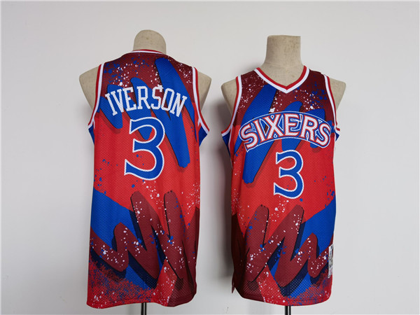 Men's Philadelphia 76ers #3 Allen Iverson Red/Black Throwback basketball Jersey->philadelphia 76ers->NBA Jersey