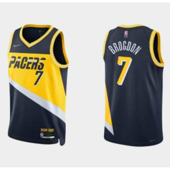 Men Indiana Pacers #7 Malcolm Brogdon 2021 22 Navy City Edition 75th Anniversary Stitched Basketball Jersey