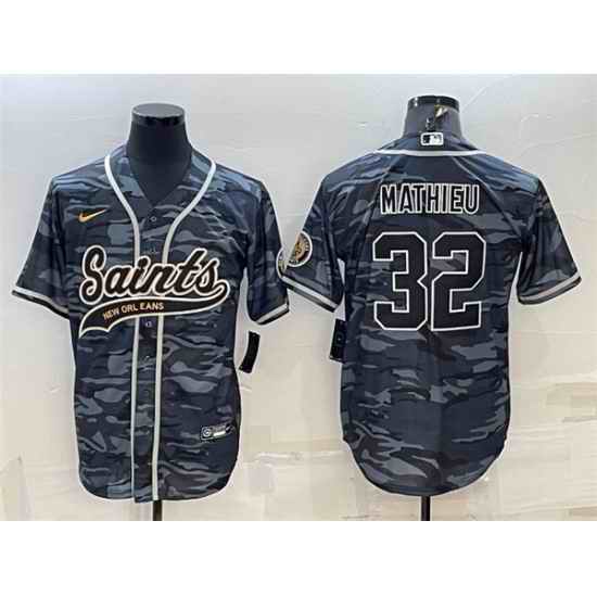 Men New Orleans Saints #32 Tyrann Mathieu Grey Camo With Patch Cool Base Stitched Baseball Jerse->new orleans saints->NFL Jersey