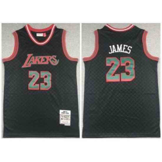 Men Black Los Angeles Lakers 23 LeBron James 2018 #19 Mitchell  26 Ness Hardwood Classics Stitched Jersey
