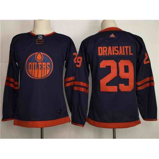 Women Adidas Edmonton Oilers #29 Leon Draisaitl Navy 50th Anniversary Adidas Jersey A patch->nba shorts->NBA Jersey