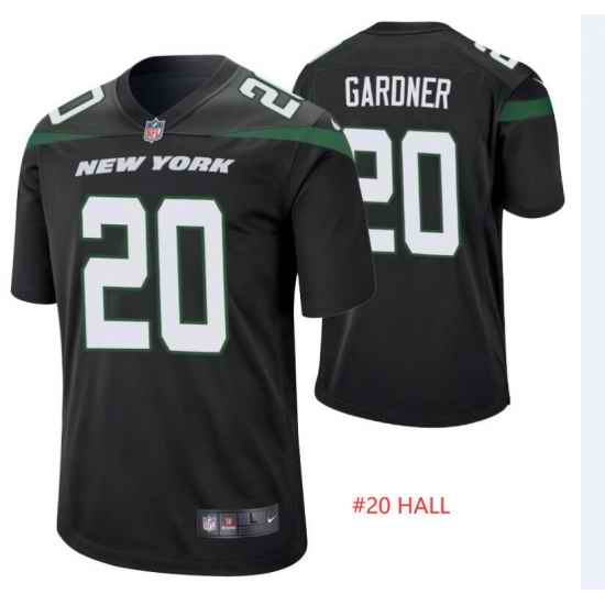 Jets #20 HALL Black Jersey->hall of fame 50th patch->NFL Jersey