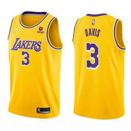 Men Los Angeles Lakers #3 Anthony Davis Bibigo Yellow Stitched Basketball Jersey