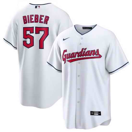 Men Cleveland Guardians #57 Shane Bieber White Cool Base Stitched Baseball jersey