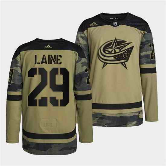 Men Columbus Blue Jackets #29 Patrik Laine 2022 Camo Military Appreciation Night Stitched jersey->columbus blue jackets->NHL Jersey