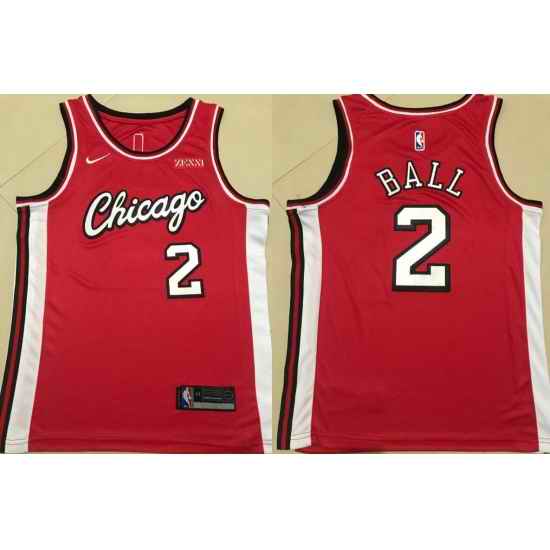 Men Chicago Bulls #2 Lonzo Ball 75th Anniversary Red Edition Swingman Stitched Basketball Jersey