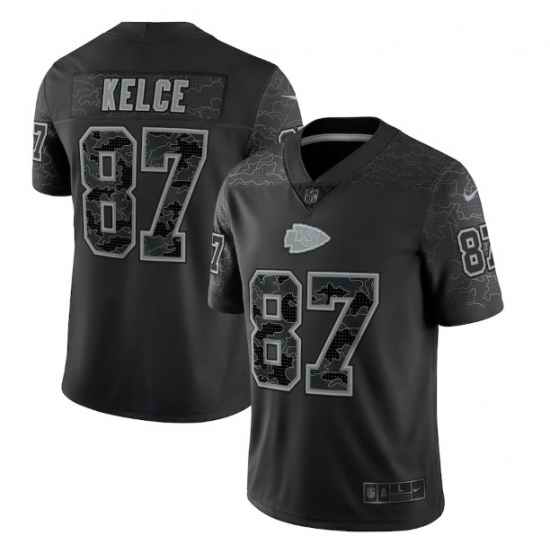 Men Kansas City Chiefs #87 Travis Kelce Black Reflective Limited Stitched Football Jersey