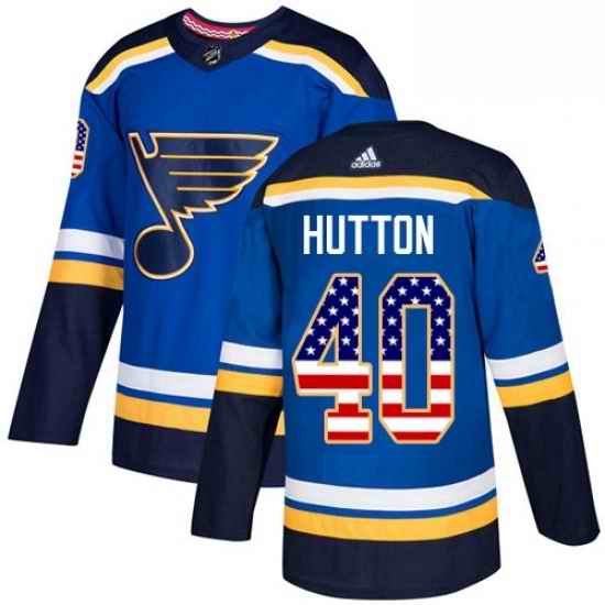 Mens Adidas St Louis Blues #40 Carter Hutton Authentic Blue USA Flag Fashion NHL Jersey