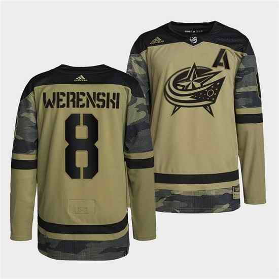 Men Columbus Blue Jackets #8 Zach Werenski 2022 Camo Military Appreciation Night Stitched jersey->columbus blue jackets->NHL Jersey