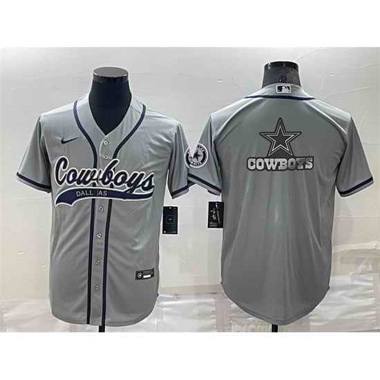 Men Dallas Cowboys Grey Team Big Logo With Patch Cool Base Stitched Baseb->dallas cowboys->NFL Jersey