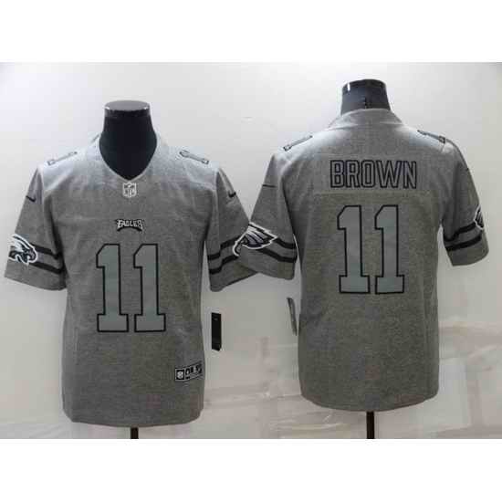 Men Philadelphia Eagles #11 A J Brown Gray Gridiron Team Logo Limited Stitched jersey