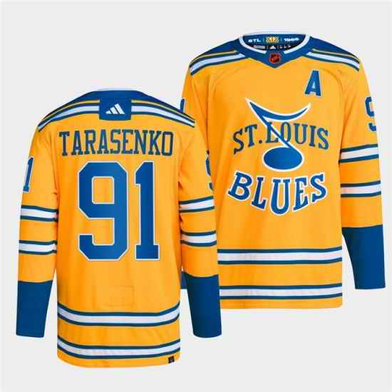 Men St Louis Blues 91 Vladimir Tarasenko Yellow 2022 #23 Reverse Retro Stitched Jersey