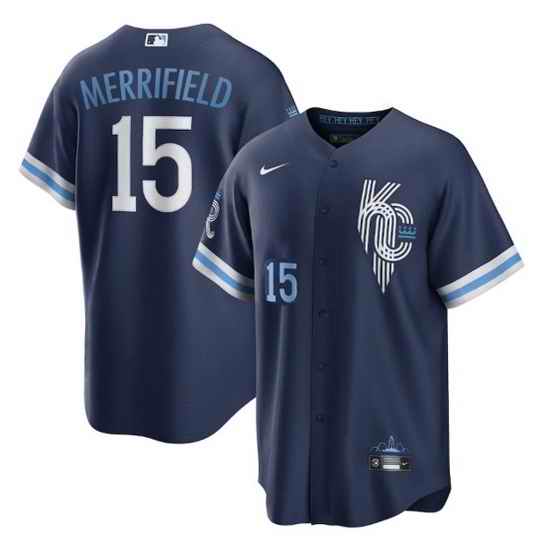 Men Kansas City Royals #15 Whit Merrifield 2022 Navy City Connect Cool Base Stitched Jerse->kansas city royals->MLB Jersey