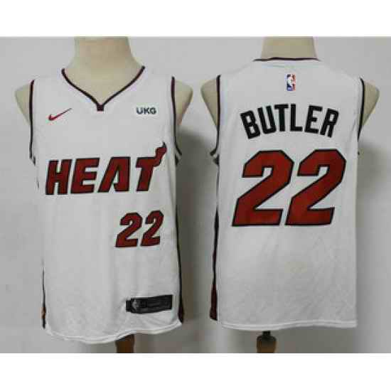 Men Miami Heat #22 Jimmy Butler White 2021 Nike Swingman Stitched NBA Jersey With The NEW Sponsor Logo