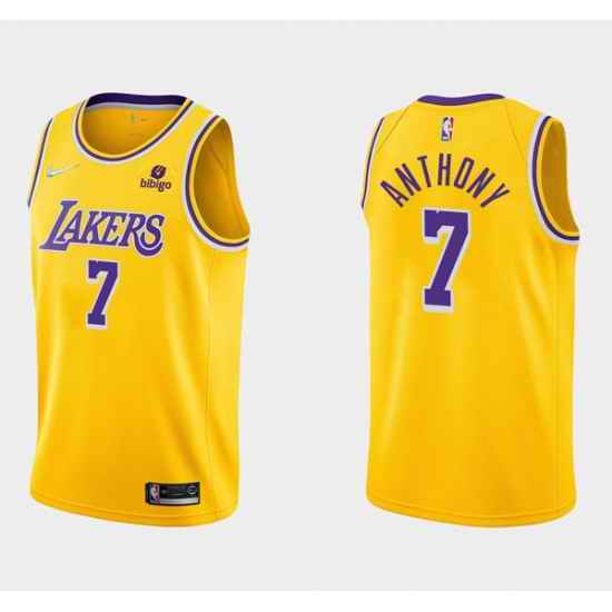 Men Los Angeles Lakers #7 Carmelo Anthony Bibigo Yellow Stitched Basketball Jersey