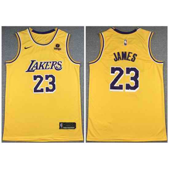 Men Los Angeles Lakers #23 LeBron James Bibigo Yellow Stitched Basketball Jersey