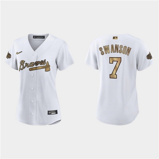 Women Atlanta Braves #7 Dansby Swanson 2022 All Star White Stitched Baseball Jersey