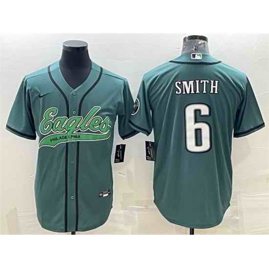 Men Philadelphia Eagles #6 DeVonta Smith Green With Patch Cool Base Stitched Baseball Jersey