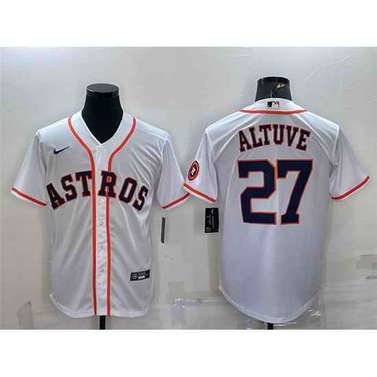 Men Houston Astros #27 Jose Altuve White With Patch Cool Base Stitched Jersey