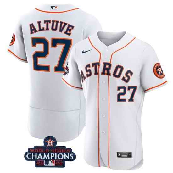 Men Houston Astros #27 Jose Altuve White 2022 World Series Champions Flex Base Stitched Baseball Jersey