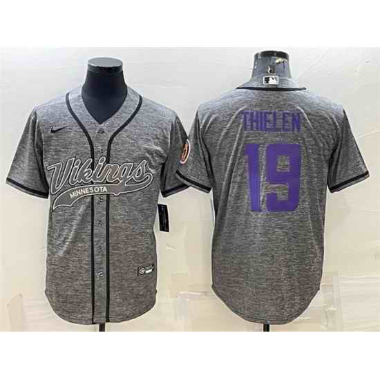 Men Minnesota Vikings #19 Adam Thielen Grey With Patch Cool Base Stitched Baseball Jersey