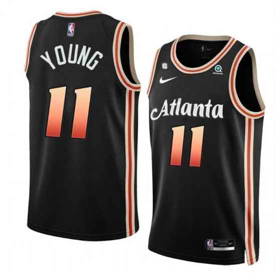 Men Atlanta Hawks 11 Trae Young Black 2022 23 City Edition With NO #6 Patch Stitched Jersey