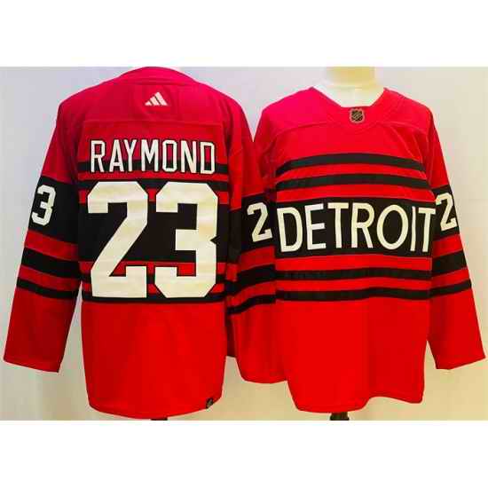 Men Detroit Red Wings #23 Lucas Raymond Red 2022 #23 Reverse Retro Stitched Jersey