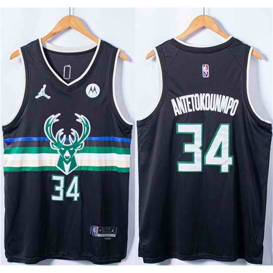 Men Milwaukee Bucks #34 Giannis Antetokounmpo Black Stitched Basketball Jersey