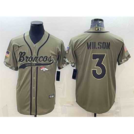 Men Denver Broncos #3 Russell Wilson Olive 2022 Salute To Service Cool Base Stitched Baseball Jersey