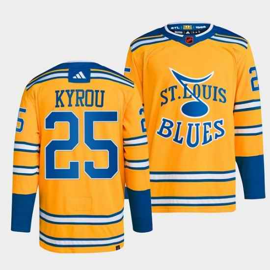 Men St  Louis Blues 25 Jordan Kyrou Yellow 2022 #23 Reverse Retro Stitched Jersey