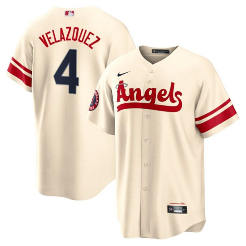 Angels #4 Andrew Velazquez Cream 2022 City Connect Cool Base Jersey->los angeles angels->MLB Jersey
