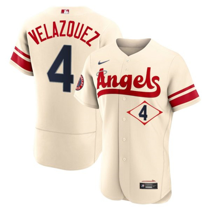 Angels #4 Andrew Velazquez Cream 2022 City Connect Flexbase Jersey->los angeles angels->MLB Jersey