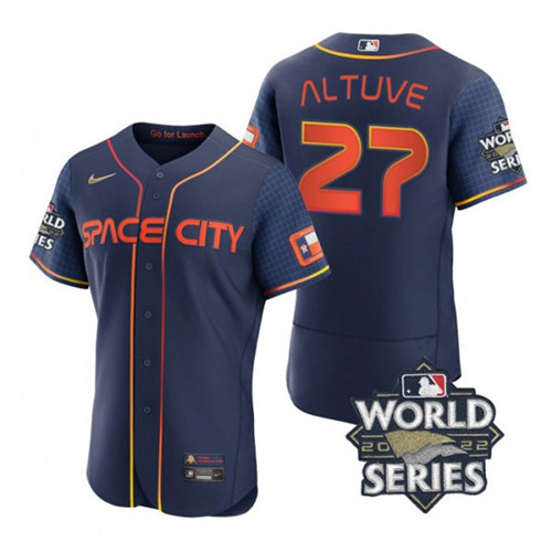Astros #27 Jose Altuve Navy Nike 2022 World Series City Connect Flexbase Jersey