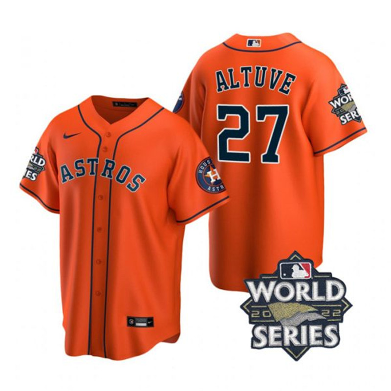 Astros #27 Jose Altuve Orange Nike 2022 World Series Cool Base Jersey