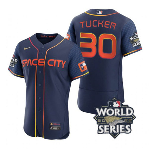 Astros #30 Kyle Tucker Navy Nike 2022 World Series City Connect Flexbase Jersey