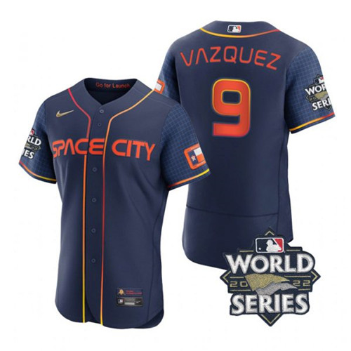 Astros #9 Christian Vazquez Navy Nike 2022 World Series City Connect Flexbase Jersey