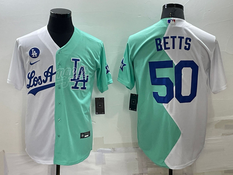 Dodgers #50 Mookie Betts White Green Nike Split 2022 MLB All Star Jersey->2022 all star->MLB Jersey