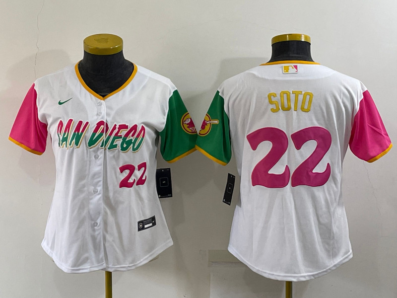 Padres #22 Juan Soto White Women Nike 2022 City Connect Cool Base Jerseys->women mlb jersey->Women Jersey