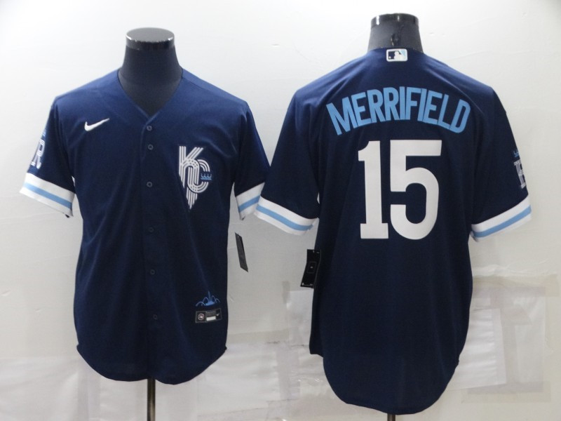 Royals #15 Whit Merrifield Navy Nike 2022 City Connect Cool Base Jersey->kansas city royals->MLB Jersey