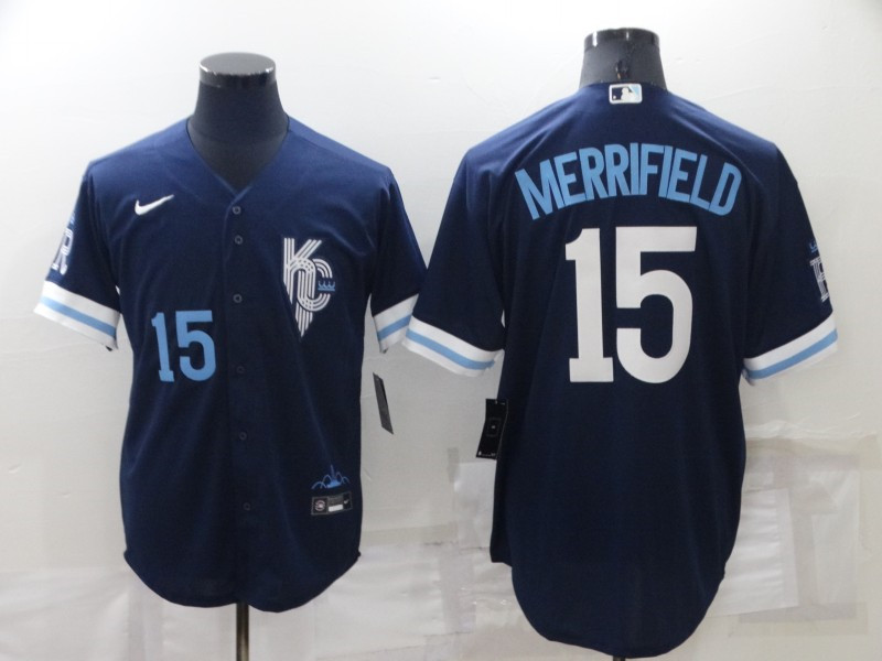 Royals #15 Whit Merrifield Navy Nike 2022 City Connect Cool Base Jerseys->kansas city royals->MLB Jersey