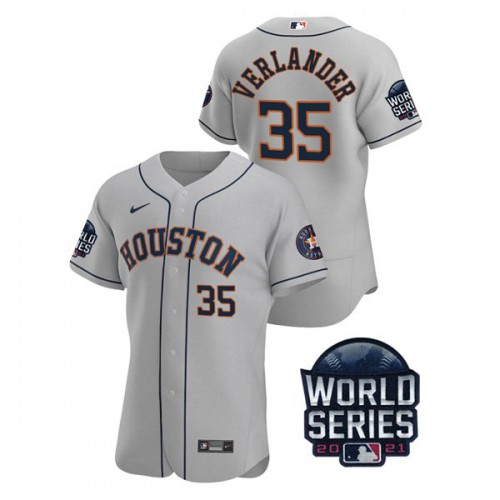Houston Houston Astros #35 Justin Verlander  Men’s Nike 150th Anniversary 2021 World Series Authentic MLB Jersey – Gray Men’s