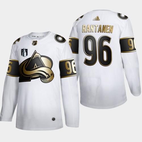 Colorado Colorado Avalanche #96 Mikko Rantanen Men’s 2022 Stanley Cup Final Patch Adidas White Golden Edition Limited Stitched NHL Jersey Men’s