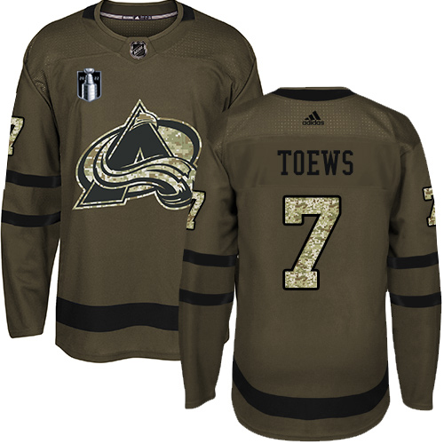 Adidas Colorado Avalanche #7 Devon Toews Green 2022 Stanley Cup Final Patch Salute to Service Stitched NHL Jersey Men’s