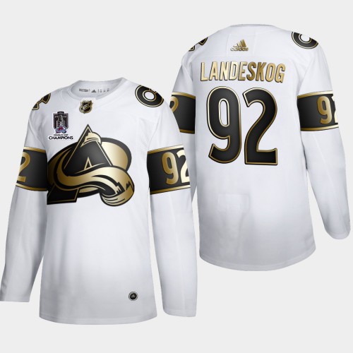 Colorado Colorado Avalanche #92 Gabriel Landeskog Men’s 2022 Stanley Cup Champions Adidas White Golden Edition Limited Stitched NHL Jersey Men’s->colorado avalanche->NHL Jersey