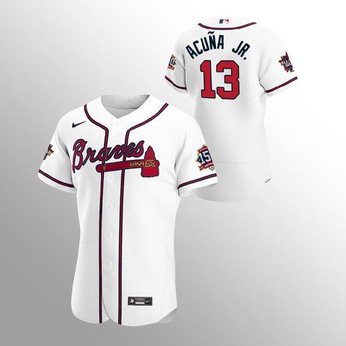 Atlanta Atlanta Braves #13 Ronald Acuna Jr. Men’s Nike 150th Anniversary 2021 World Series Authentic MLB Jersey – White Men’s->atlanta braves->MLB Jersey