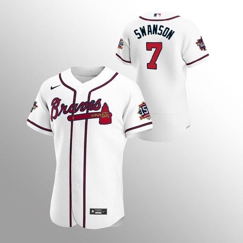 Atlanta Atlanta Braves #7 Dansby Swanson Men’s Nike 150th Anniversary 2021 World Series Authentic MLB Jersey – White Men’s->atlanta braves->MLB Jersey