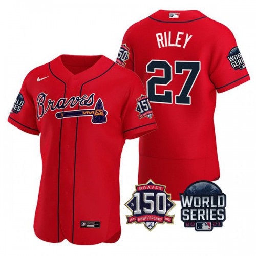 Atlanta Atlanta Braves #27 Austin Riley Men’s Nike 150th Anniversary 2021 World Series Authentic MLB Jersey – Red Men’s->atlanta braves->MLB Jersey