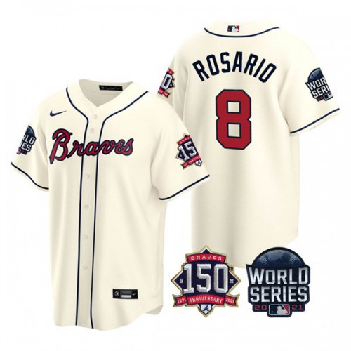 Atlanta Atlanta Braves #8 Eddie Rosario Men’s Nike 150th Anniversary 2021 World Series Game MLB Jersey – Cream Men’s->atlanta braves->MLB Jersey