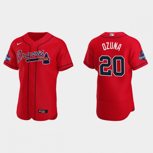 Atlanta Atlanta Braves #20 Marcell Ozuna Men’s Nike 2021 World Series Champions Patch MLB Authentic Player Jersey – Red Men’s->atlanta braves->MLB Jersey